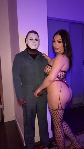 Hot busty latina girl in fishnet stockings gets fucked by her BBC friend