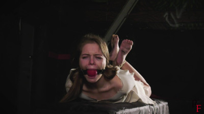 Leya the witch is hogtied with big ballgag