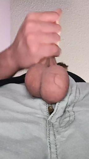 Jacking off my white cock cut mushroom head with my big balls out.