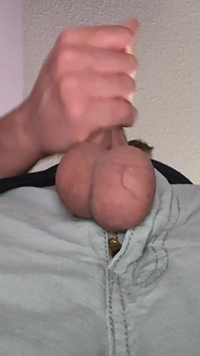 Jacking off my white cock cut mushroom head with my big balls out.