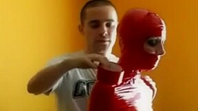 Red Bondage Tape Hood