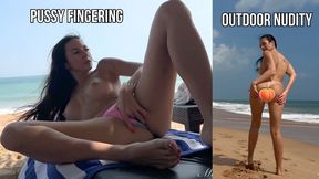 Topless on the beach, pussy fingering, outdoor nudity