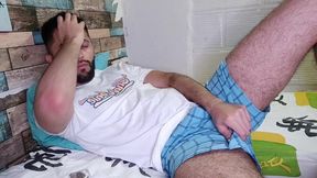 camilo brown jerking off with a condom on and then eating my own cum from the condom.