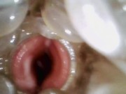 Internal view of me cumming inside previously creampied Fleshlight Quickshots