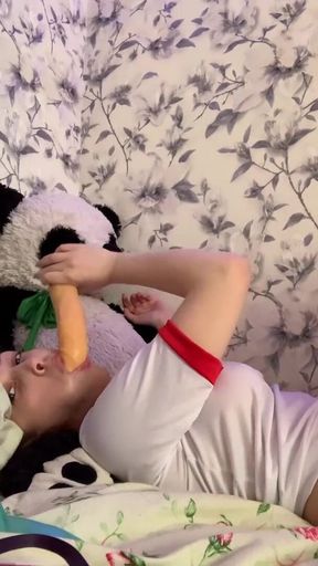 Blowjob on dildo and titjob