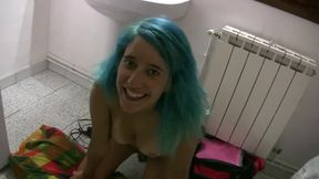 Orgasmic Blue Haired Babe Swallowing All My Cum