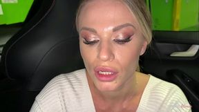 Blonde slut swallows cum in public park