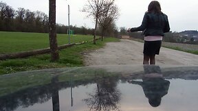 Little bit playing outside on my Tranny cock
