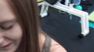 Redhead fucks a guy at the gym in front of boyfriends eyes