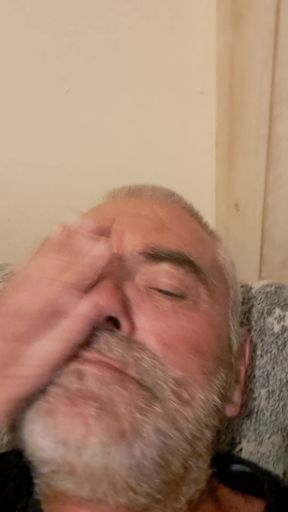 Wanking cumshot wiping cum on my face