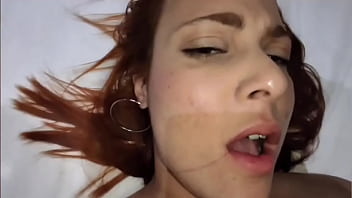 Wild motel affair: Redhead gives handjob and dances for lover
