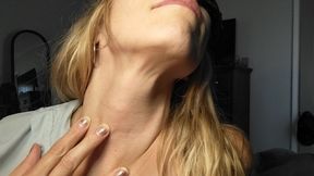 Neck caress electric toothbrush, hands, stretching