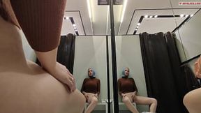 Shopping for a thrill till I burst with self-satisfying solo action in a changing room