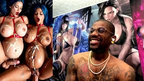 pregnant transgender girl cumming all over a pregnant slut while she gets fucked, ai generated