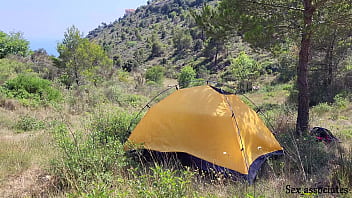 The tourist heard loud moaning and caught couple fucking in the tent.