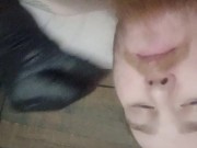 Silly guy almost gets all 17in double sideded dildo! And precum taste test