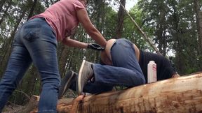 Anal fisting in the undergrowth - Femdom outdor fisting