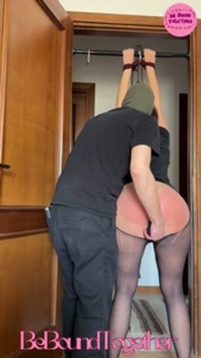 Tied up slave takes it until her big ass turns burning red (full version)