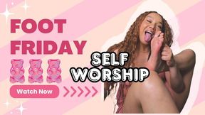 Ebony Goddess Kisses Her Soles: Long Red Braids & Pink Lingerie Toe Worship