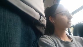 Nerd Girl Flashing Bulge in Bus