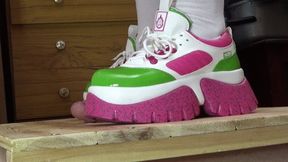 FULL WEIGHT COCK CRUSH UNDER KOI TRAINERS ON THE COCK TABLE WITH CUM SHOT CAM 2 PT2