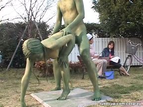 Cosplay Porn: Public Painted Statue Fuck 2