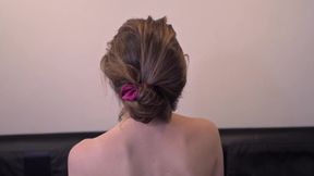 Tied up slut Lily Corinth gets anal beads, puppy tail, and cock in asshole [oiled, cum on pantyhose]