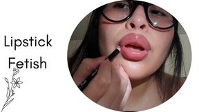 Lipstick fetish and sucking dildo
