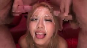 Blonde Japanese Teen Takes Bukkake Shower