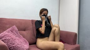 I give my best friend a hard fuck after watching her masturbate in my underwear. I end up cumming in his face.