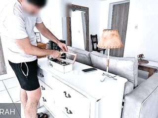 mother I'd like to fuck stuck with glue - her boyfriend's son licks her booty and cums inside her