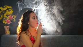 "Venicia in Red Tassels Sensual Smoking "