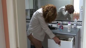 Stepmother Shows off in the Bathroom Before and After Having Sex with Her Lovers