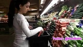 Teenage playing with carrot on the market. @WetButts