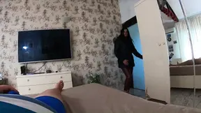 Hot MILF deep throats cock in fur hooded puffer jacket