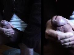 Cumshot in split screen