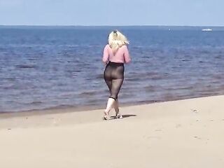 Laughable mother i'd like to fuck with nylon booty and titties on beach
