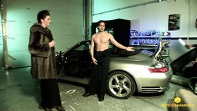 Hot women seduce in car shop