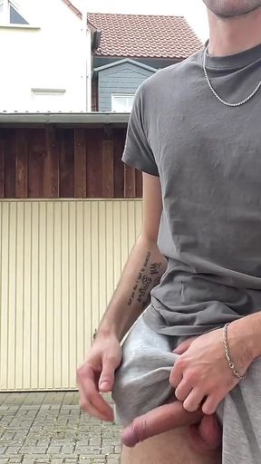 Russian Boy Plays with His Cock on the Terrace. Very Risky