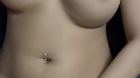Thai beauty Jasmine teases with big fake tits and takes a white cock