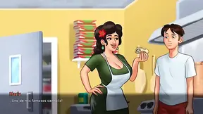 Step mom and step son drill in the kitchen in a perverted summertime saga