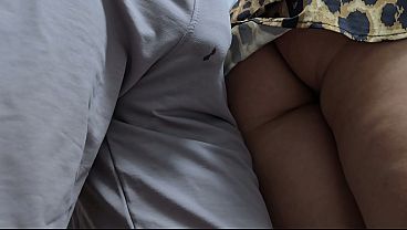 The guy'_s sweatpants got soaked with precum on subway train. She let him slide his thick cock inside her panties under her skirt &amp_ CUM hard