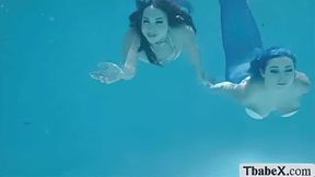 Curious big tits mermaid fucked by her TS friend