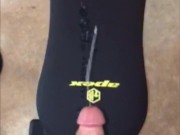 Protein shot post workout. Guy Jerks off & cums big on bench in home gym.