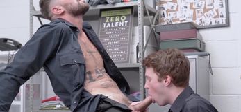 Guard stuffs busted perp’s mouth with cock