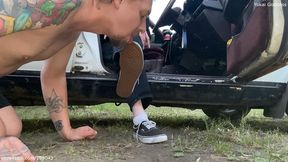 Dirty Vans sneakers soles licking in the forest
