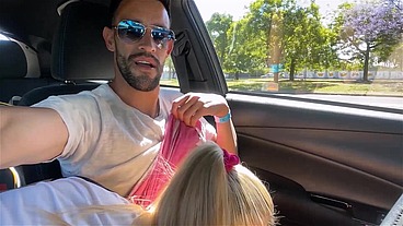 Sucking huge cock on public in my car