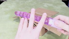 Cute tranny DaniTheCutie tries getting fucked by a weird looking anal beads dildo hybrid