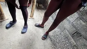 Hot ebony stunner shows off her massive fat booty in a concrete hut