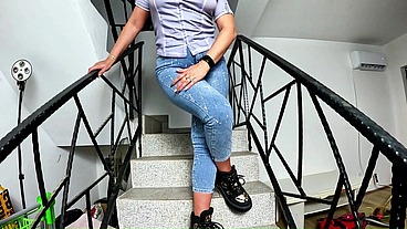 Crotchless Shiny Jeans JOI. Dildo Ride, Pussy Slaps and Intense Orgasm preview